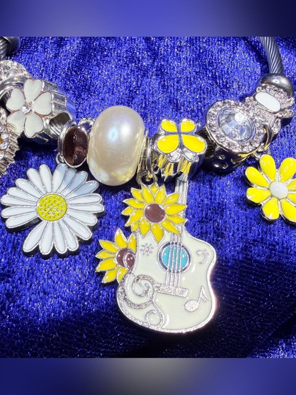 Yellow Sunflower Guitar Charm Bracelet Sunflower Music Fest Vibes